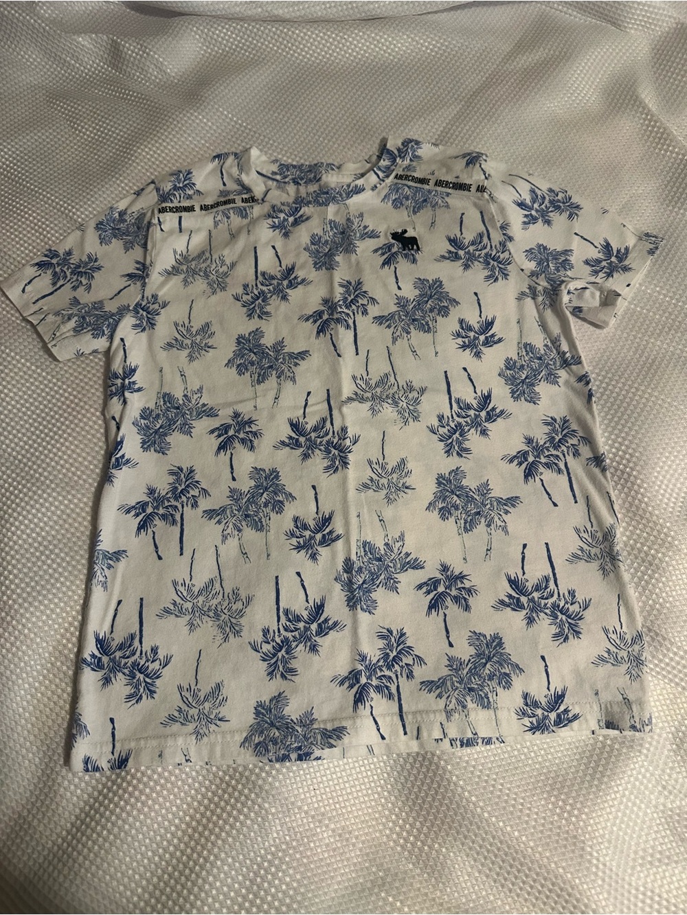 abercrombie kids White Tee with Blue Palm Print